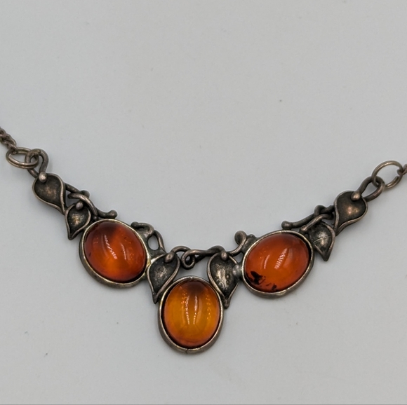 Elegant Cogniak Color Baltic Amber Sterling 925 Art Nouveau Style Necklace 20" - Picture 3 of 10